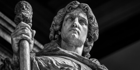 A figure holding a staff, suitable for fantasy or mythology-themed projects