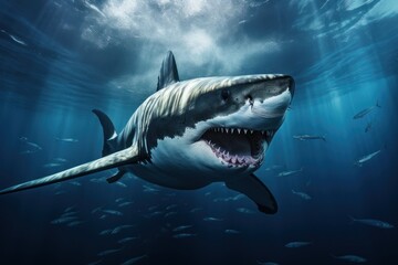 Fototapeta premium Great white shark swimming animal fish.