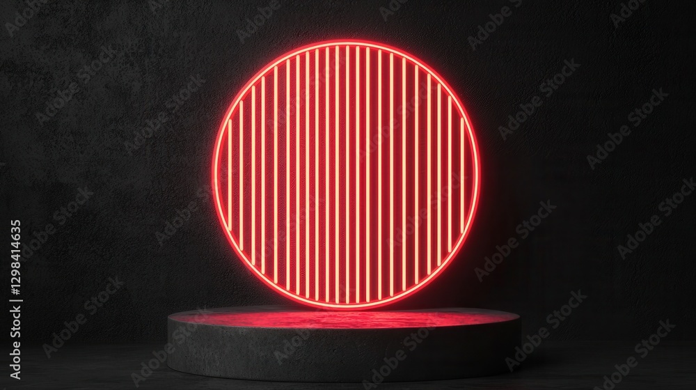 Aufkleber neon circle with vertical lines on dark background display stand