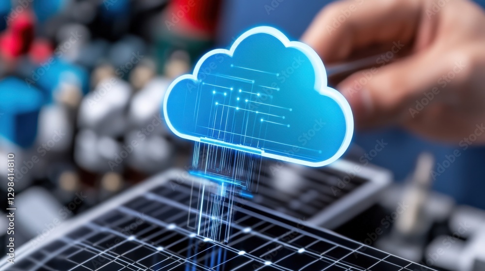 Poster cloud computing innovations transforming solar energy usage tech industry infographic digital enviro