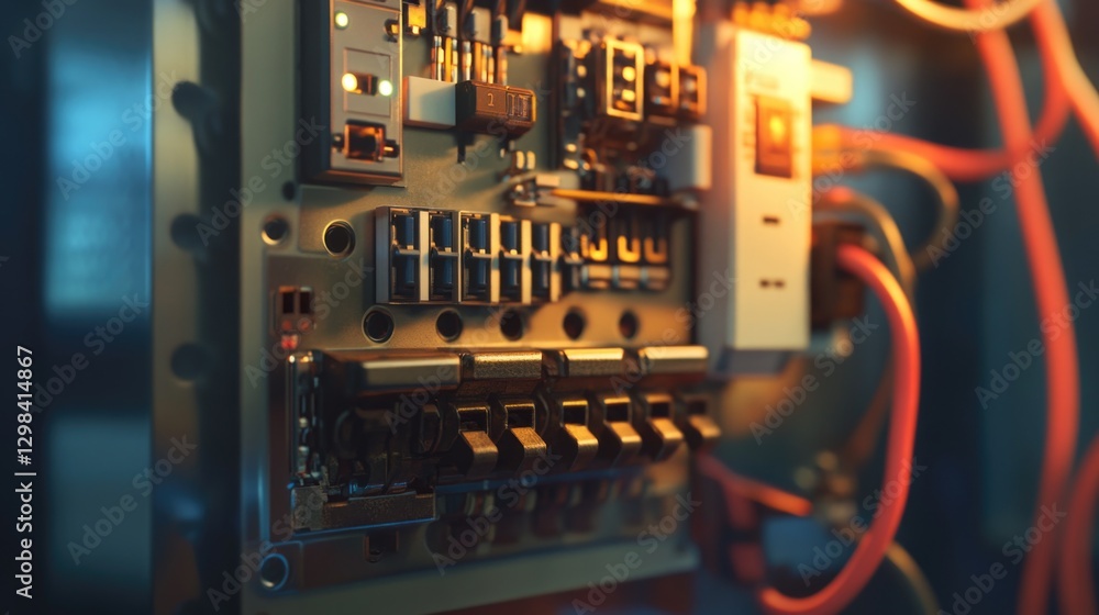 Poster a close-up view of an electrical panel with wires, ideal for use in technical or educational context