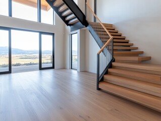 Fototapeta premium interior view of modern open home with stairs.