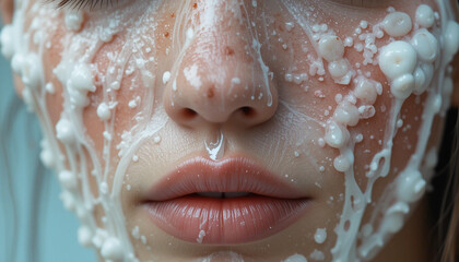 Close-up detail of a hydrating skincare treatment featuring a bubbling or foaming face mask applied to skin. This beauty product demonstration showcases the texture and application of an active skinca