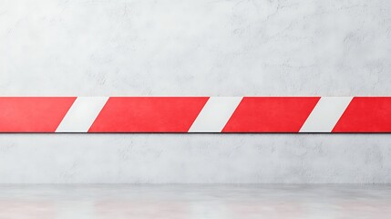 A red and white striped barrier tape is positioned against a concrete wall, indicating a restricted area or hazard.