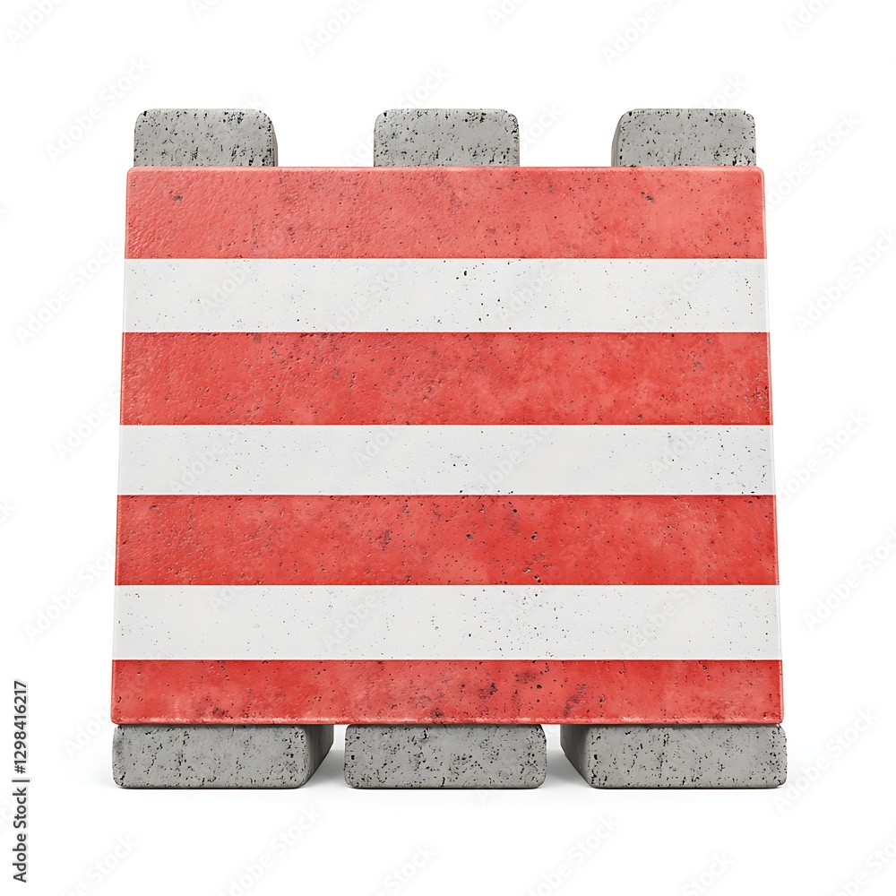 Poster a concrete block featuring horizontal red and white stripes, presenting a modern design suitable for