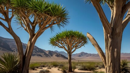 Beautiful Dragon Tree in a Rocky Landscape Under a Vibrant Clear Sky