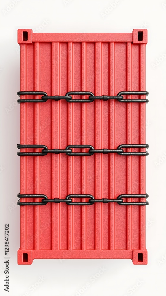 Poster a bright red container with a ribbed texture, secured by multiple black straps, suggesting functiona
