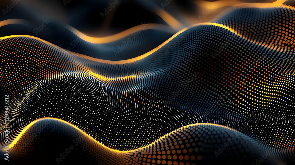 Poster abstract digital surface with golden energy lines and black background representing data and technol