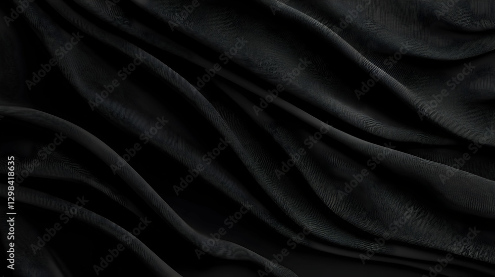 Poster abstract dark fabric texture with glossy waves and reflective light in black background