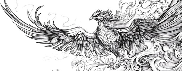 Obraz premium Detailed illustration of a majestic phoenix surrounded by swirling flames.