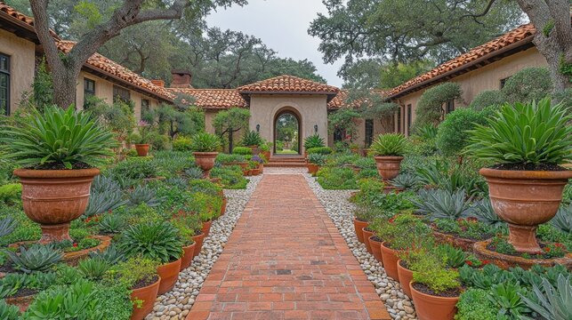 Spanish-style courtyard garden pathway - Powered by Adobe