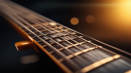 Fototapeta premium Close-up of electric guitar strings with dramatic lighting. Music and creativity