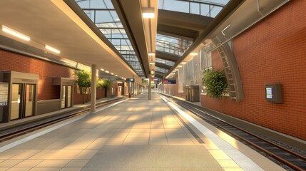 Fototapeta premium Modern Train Station Platform Design: Architectural Visualization of a Clean and Efficient Railway Platform
