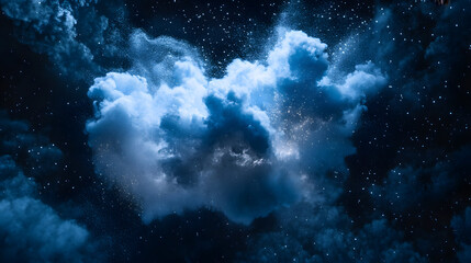 Obraz premium A blue light is exploding in the center of an airbrushed cloud 