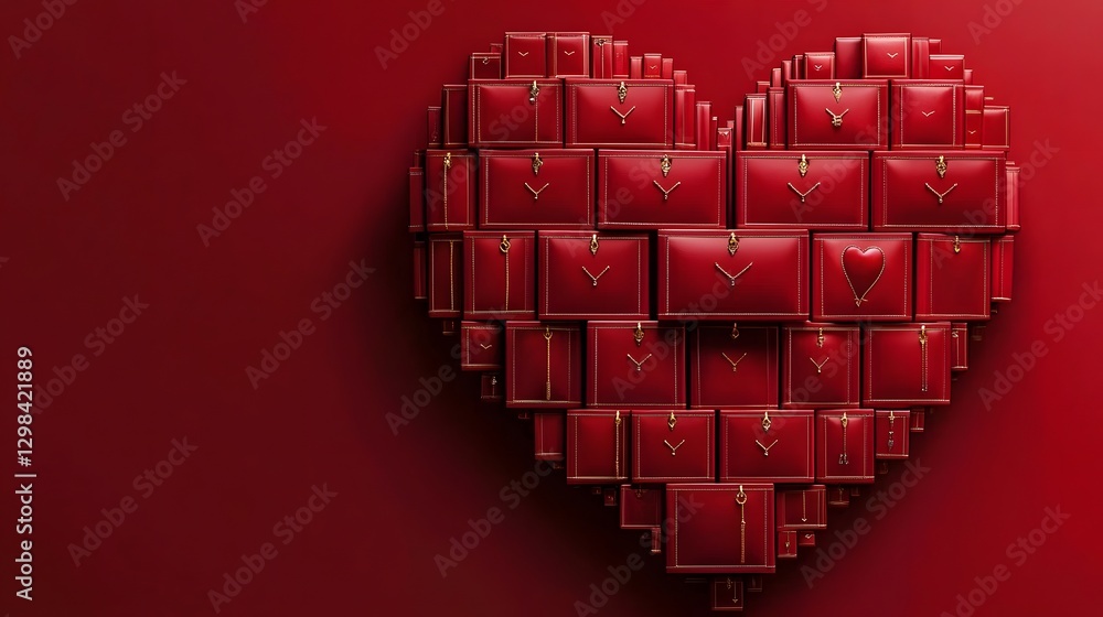 Poster stunning 3d heart shaped sculpture made entirely from precisely arranged deep red jewelry boxes feat