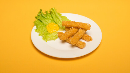 Fast food on plate with yellow background