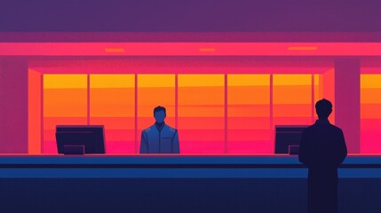 Fototapeta premium Modern Night Reception with Colorful Background and Silhouetted Figures