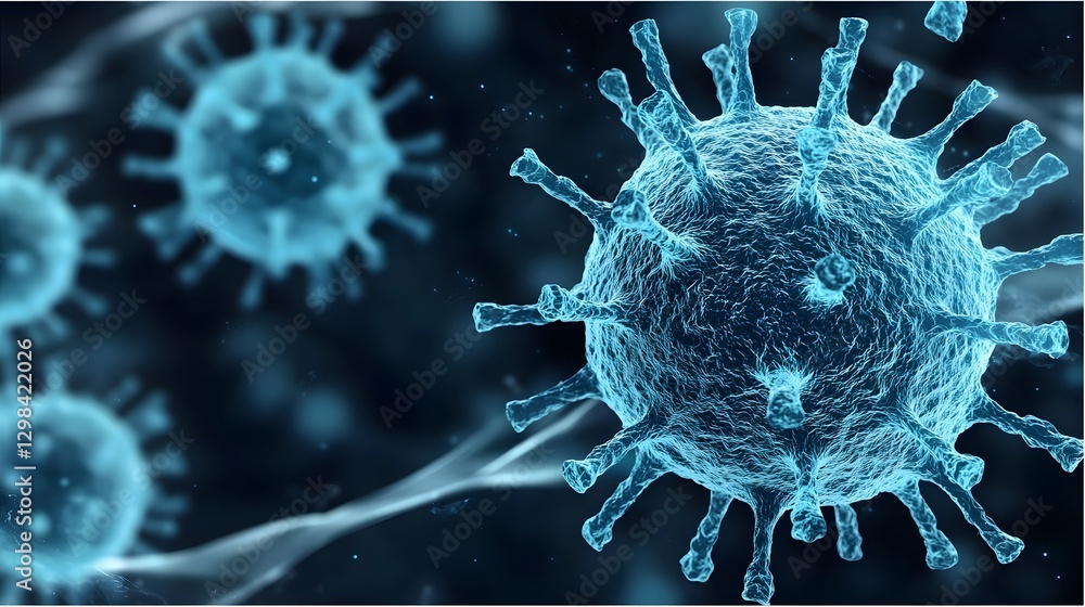 Aufkleber medical showcasing viral cells drifting in a microscopic fluid environment the particles feature dis
