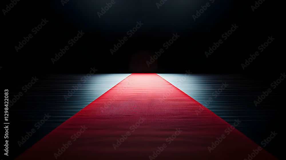 Poster red carpeted path leading into dark tunnel with strong contrast and mysterious illumination