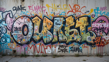 Fototapeta premium Vibrant graffiti mural on a concrete wall with colorful street art