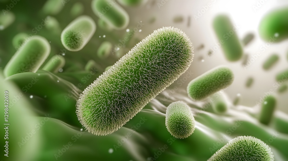 Aufkleber 3d visualization of elongated semi translucent green bacterial cells with fine hair like pili struct