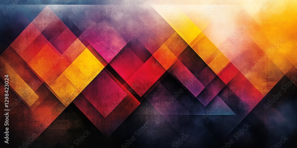 Poster abstract geometric composition displays dynamic layered shapes with warm colors