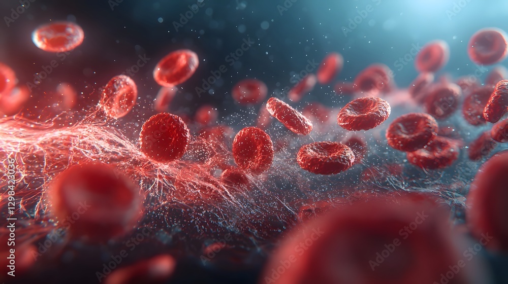 Poster highly detailed 3d macro shot showcasing the natural flexibility and organic texture of red blood ce