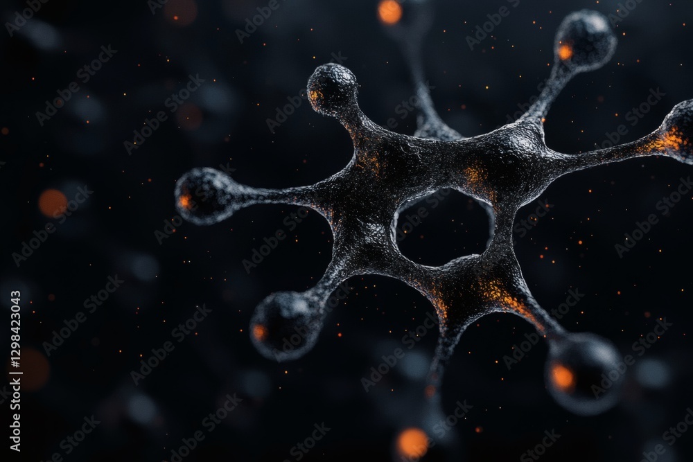 Poster mysterious molecular structure glows in dark space. generative ai