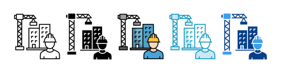 Construction Worker Icon Set Multiple Style Collection
