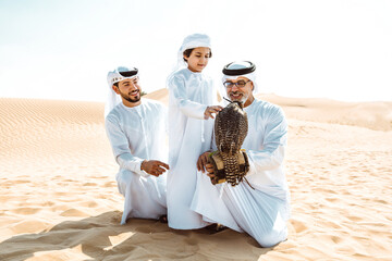 Three generation family making a safari in the desert of Dubai