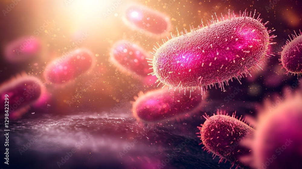 Fototapete captivating close up rendering of delicate pink bacteria floating gracefully in a vibrant biolumines