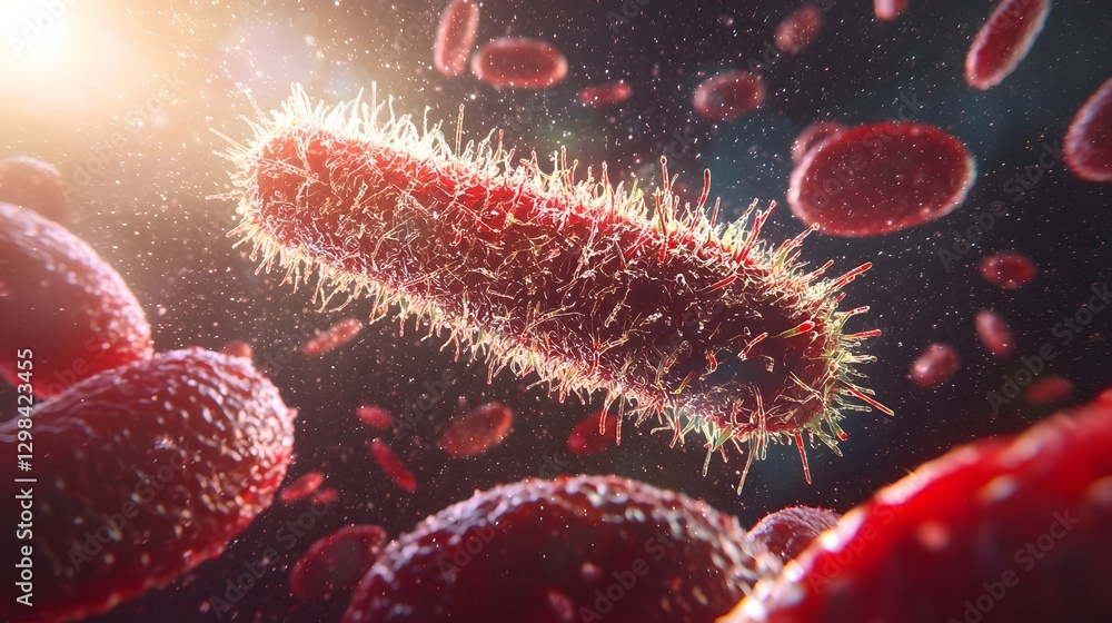 Aufkleber Detailed 3D macro visualization showcasing diverse bacteria in bold vibrant colors suspended and flowing within a translucent biological medium