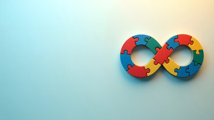 Infinity Symbol with Colorful Puzzle Pattern Representing Autism Awareness on a Soft Gradient