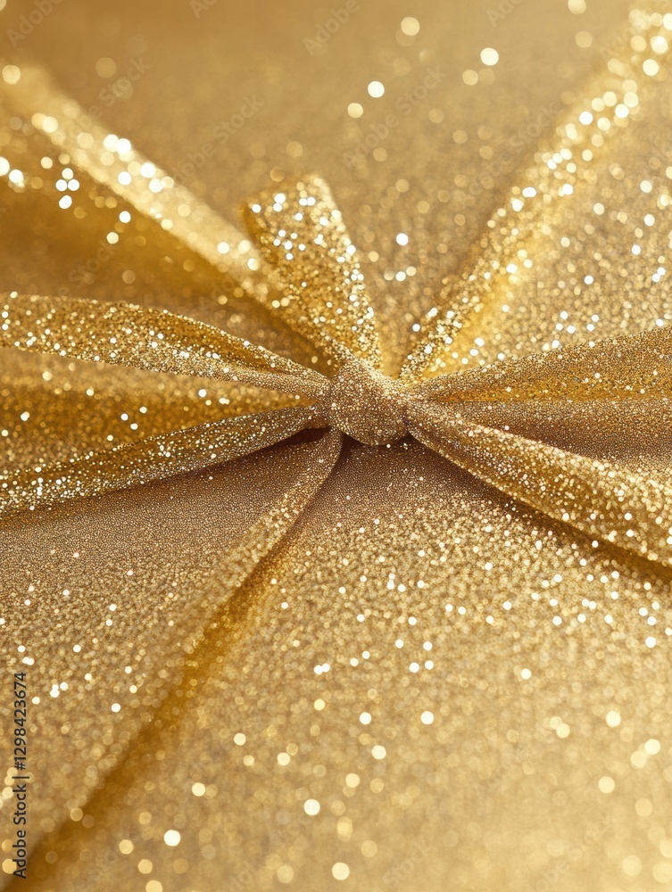 Poster shimmering golden ribbon tying a festive gift in a warm and inviting setting. generative ai