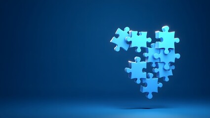 Glowing Blue Puzzle Pieces Forming a Heart in a Gradient Background for Autism Awareness