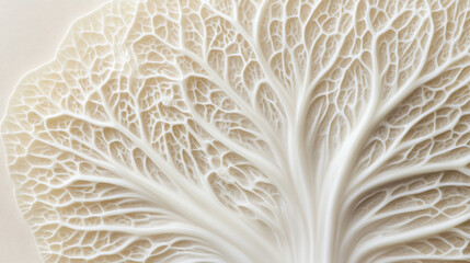 A striking macro shot of a fresh Savoy cabbage, revealing its complex veined leaves with mesmerizing detail
