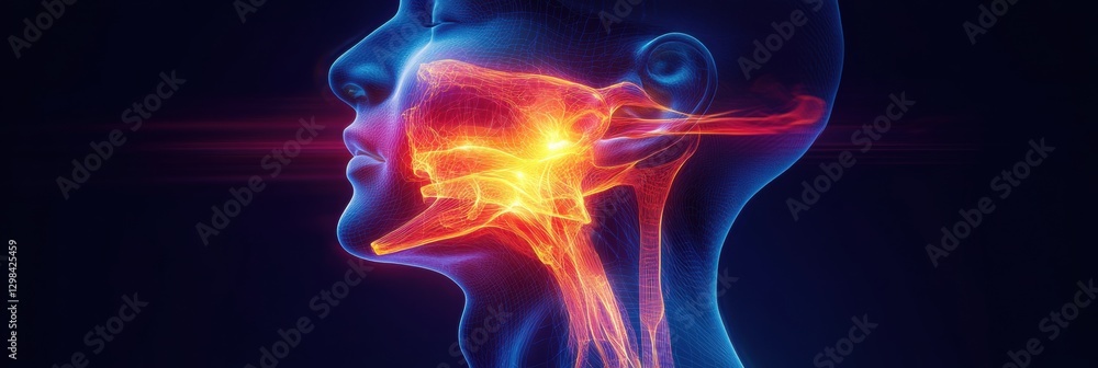 Aufkleber visualization of human anatomy highlighting oral cavity and throat structures in a detailed and colo