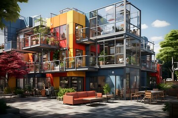 Obraz premium Vibrant Modern Apartment Complex. A Colorful Architectural Design