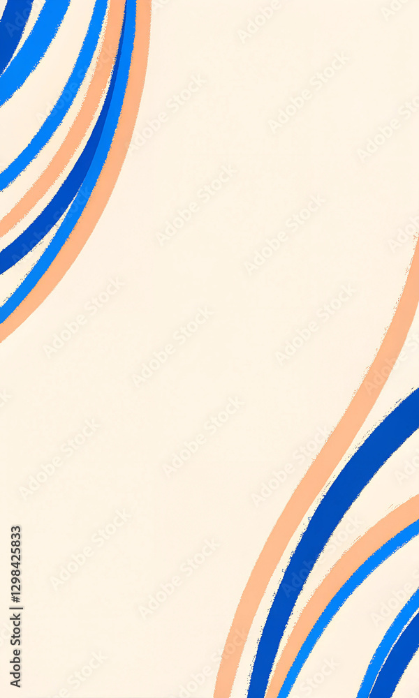 Poster abstract wavy lines in blue and peach create dynamic flowing design with minimalistic background