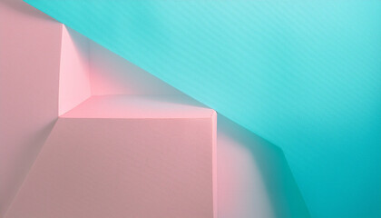 Fototapeta premium Cyan and Pink Gradient Geometric Background. Cover Banner or Layout Design Template for Identity, Branding, Advertising, Surface. 3d illustration with copy space.