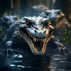 Obraz premium Fearsome Crocodiles in the Dark. A Menacing Encounter in the Wild