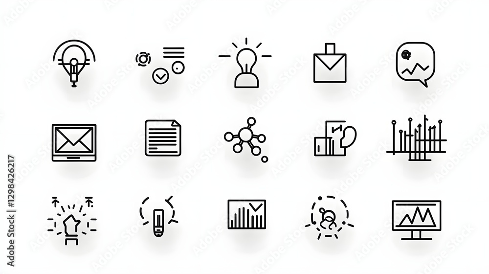 Poster Minimalist line icons showcasing key elements of online webinars including live streaming business networking interactive discussions and e learning tools