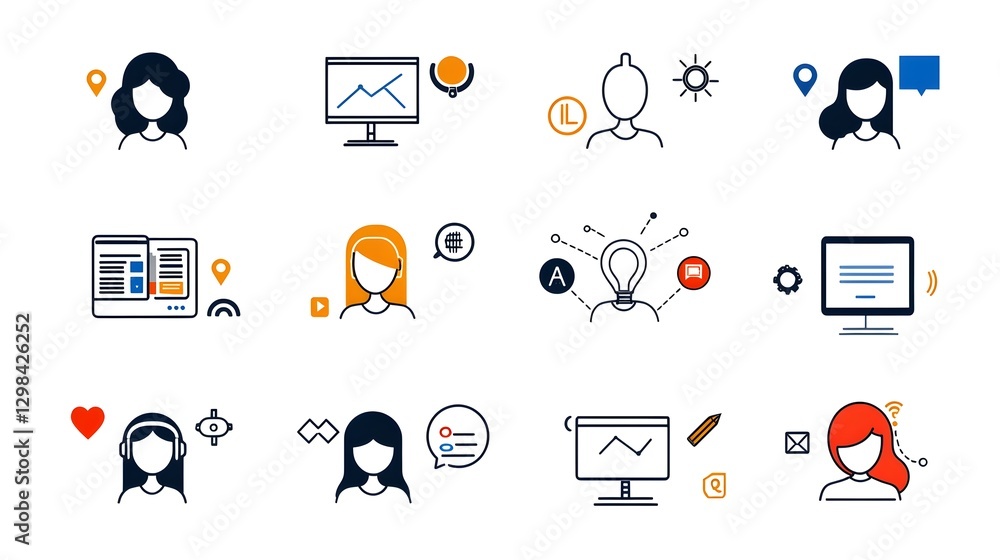 Leinwandbilder minimalist line art icon set depicting various symbols and concepts related to live webinar experien