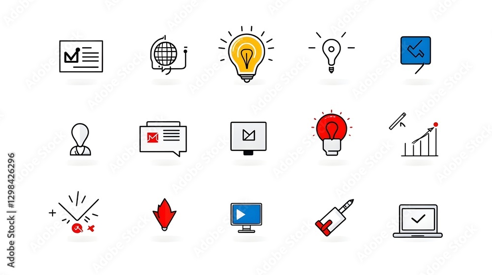 Poster Set of Minimalist Line Art Icons Representing Concepts of Live Webinars Online Training Virtual Conferences and Remote Business Meetings Designed in a Modern Monochrome Style
