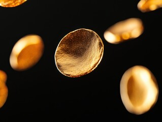 golden coins floating in dark space