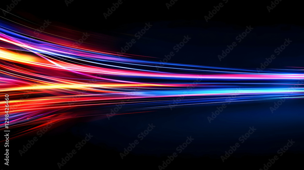 Poster abstract dynamic light trails against dark background displaying vibrant colors and motion