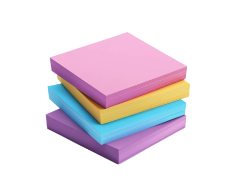 Colorful stack of clean sticky notes on a white background for organization and creativity
