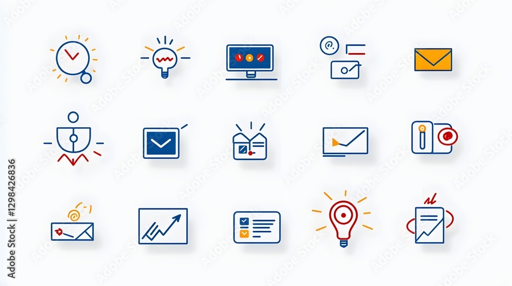 Aufkleber professional digital communication icon set with a clean outline design depicting live webinar sessi