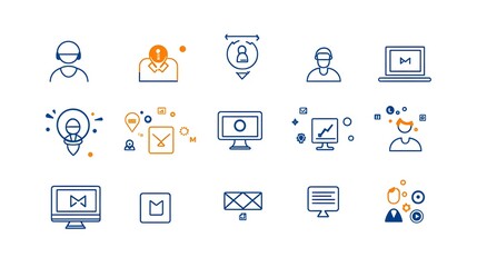 This professional digital communication icon set features a clean  minimalist outline design that visually represents virtual webinars  online classrooms  business networking