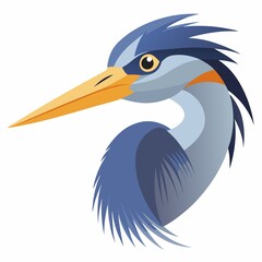 Illustration of a blue heron bird head on on isolated background